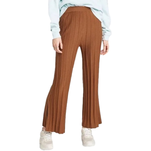 Ascot + Hart Brown Ribbed Knit Flare Pants